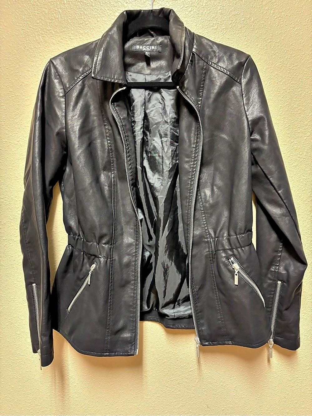 Baccini Faux Leather Moto Jacket Black Small